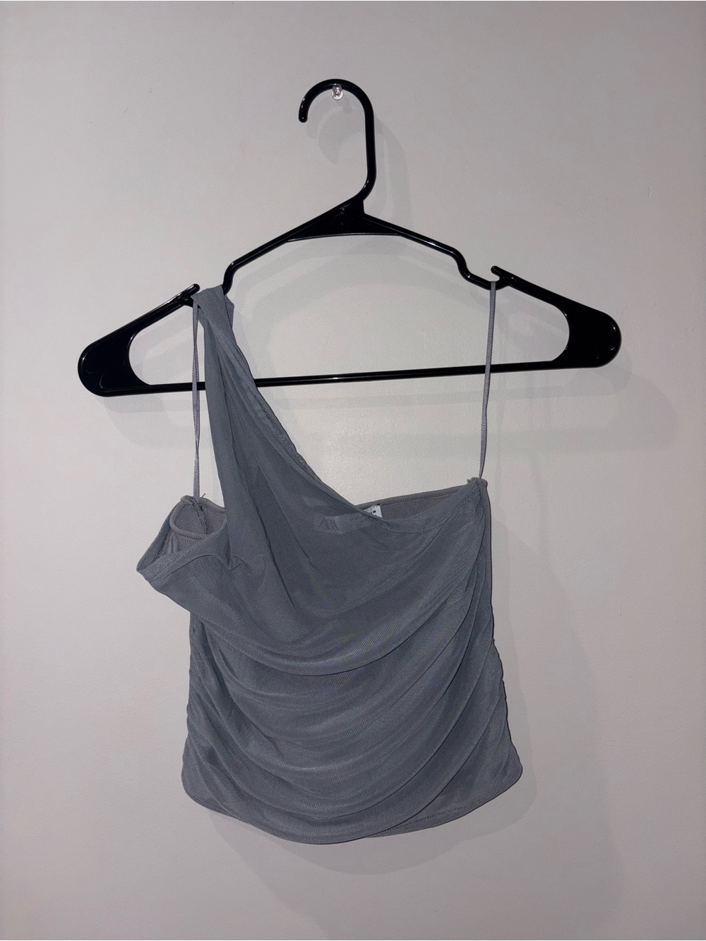 Women's One-Shoulder Draped Tank Top - ash blue/grey